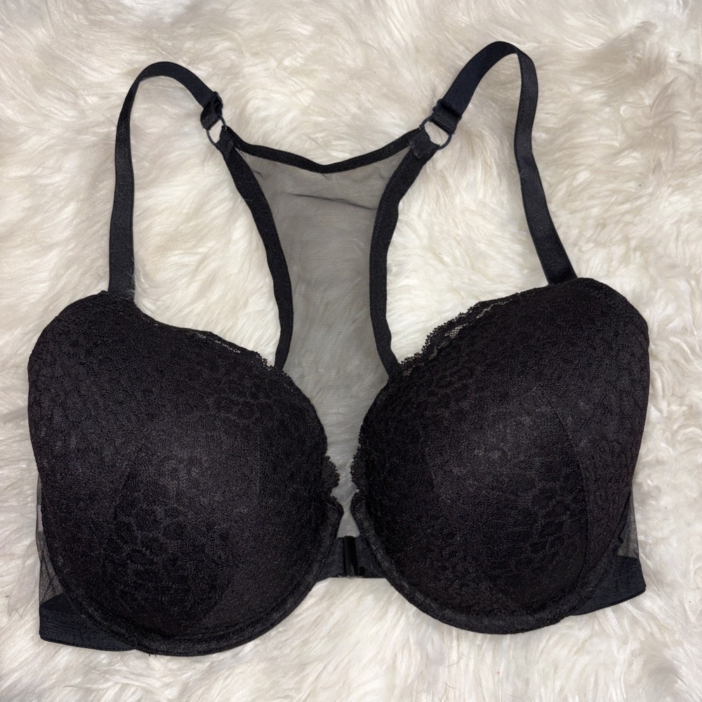Victoria's Secret Women's 38DDD Black Lace Front Closure Racerback Demi Bra